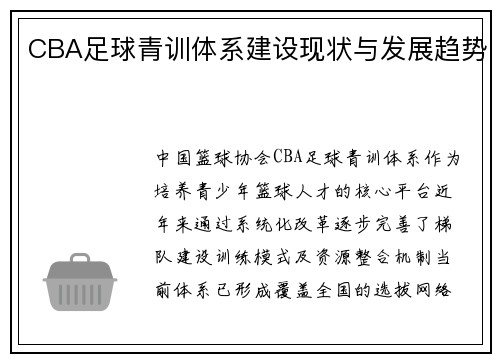 CBA足球青训体系建设现状与发展趋势